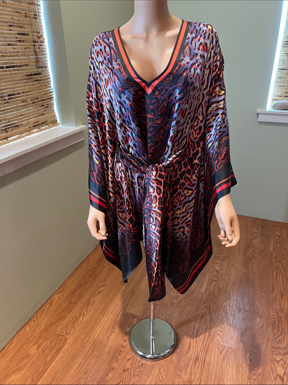 Just Cavalli Vibrant Animal Print Silk Kaftan with Belt Size M